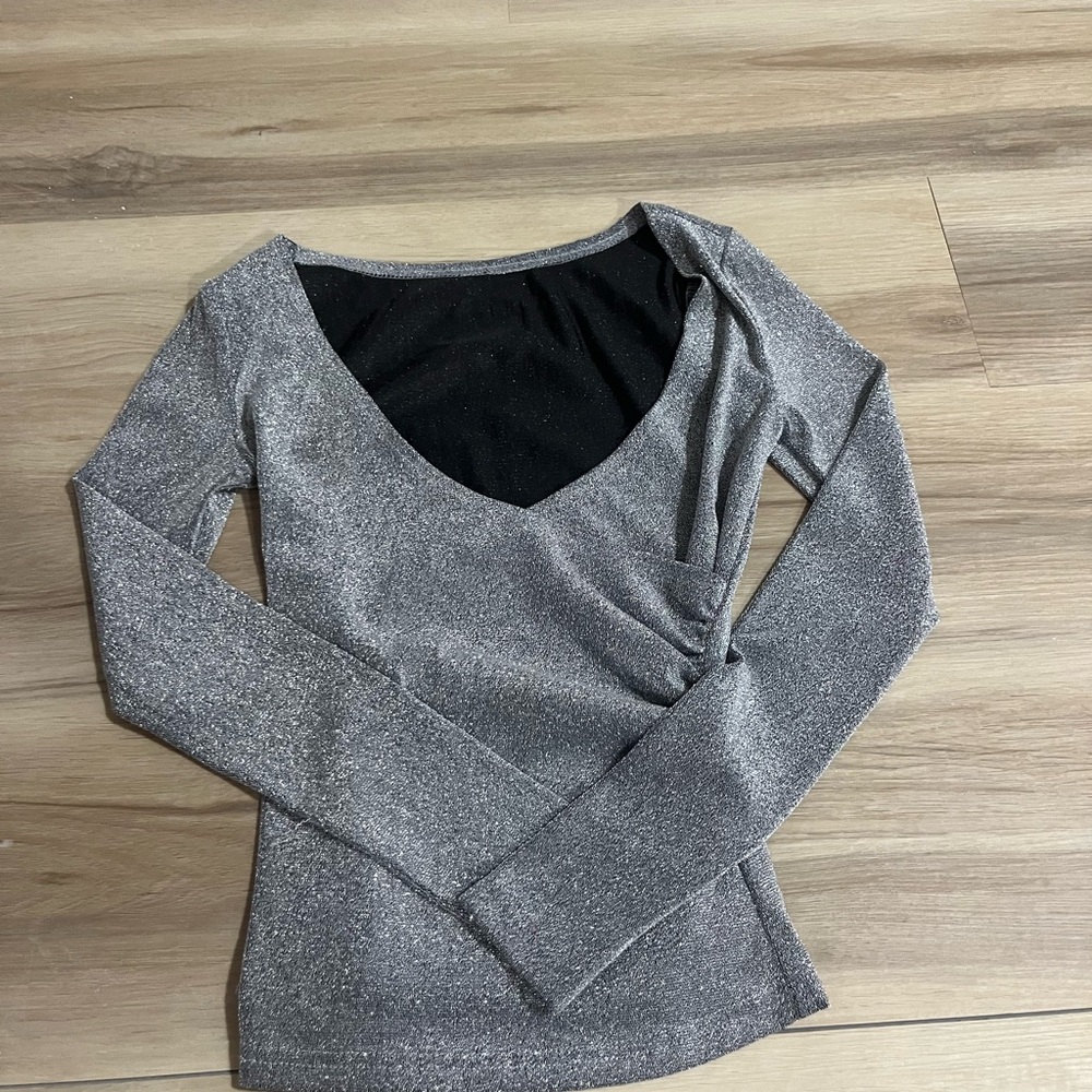 sparkly v neck xs shein long sleeve